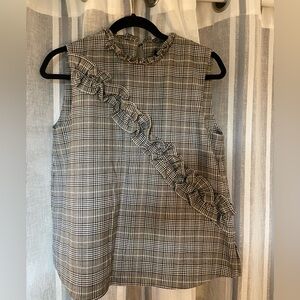 Zara Black & White Plaid Ruffle Sleeveless Top
